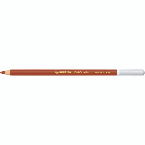Stabilo CarbOthello chalk-pastel coloured pencil in Burnt Sienna showing the pencil tip and pigmented lead