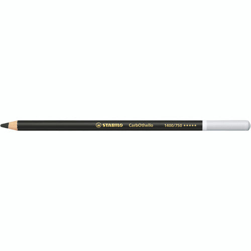 Stabilo CarbOthello pastel pencil in Neutral Black lying flat, black barrel with gold Stabilo lettering and a light grey end cap