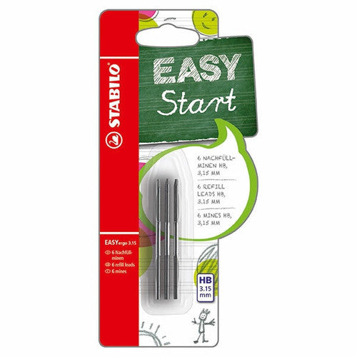 Stabilo EasyErgo Easy Start 3.15mm HB lead refill blister card of 6, front view on white background