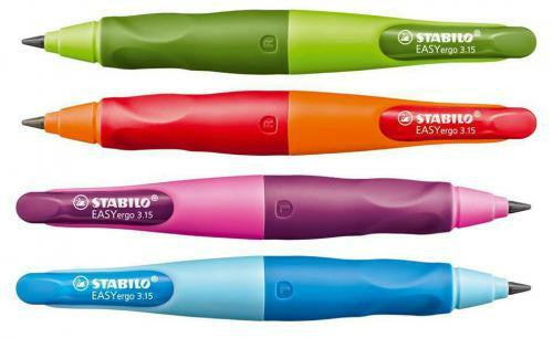 Close-up of Stabilo EasyErgo lead refills showing 3.15mm thickness against a ruler