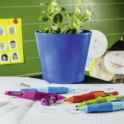 Stabilo EasyErgo lead refill pack alongside matching EasyErgo pencil and eraser accessories