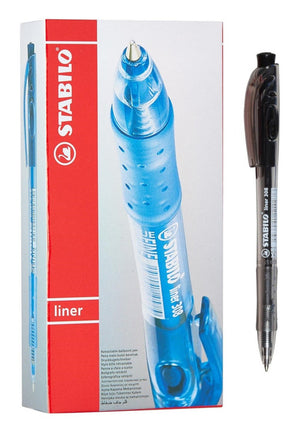 Stabilo Liner 308 retractable ballpoint pen in black ink, medium 0.45mm tip, crystal-clear barrel