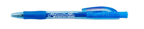 Stabilo Marathon 318 retractable ballpoint pen in blue with comfort grip zone, front view on white background