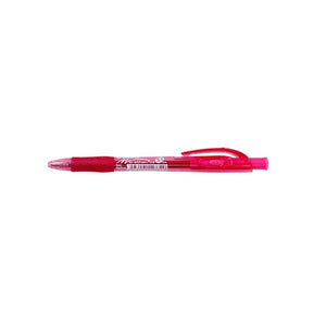 Single Stabilo Marathon retractable ballpoint pen in red lying flat, with a red rubber grip zone, tinted barrel and clip
