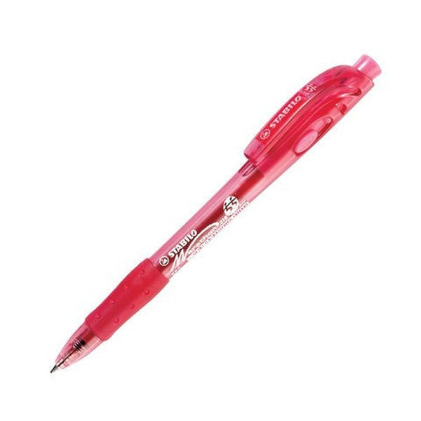 Stabilo Marathon red retractable ballpoint pen shown at an angle with the Stabilo name and Marathon script on the tinted barrel