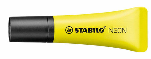 Stabilo Neon yellow highlighter tube standing upright on white background