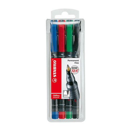 Stabilo OHPen Universal Permanent Fine 0.7mm pens in wallet of 4 assorted colours