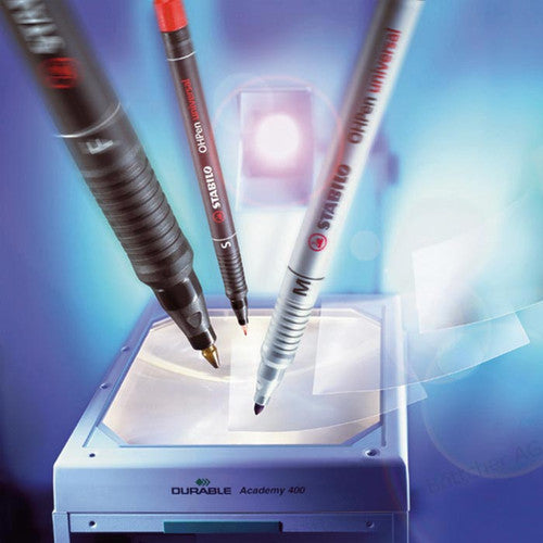 Stabilo OHPen Universal permanent pens range showing available colours and line widths