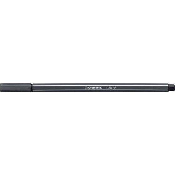Dark grey Stabilo Pen 68 lying flat with the cap on and Stabilo Pen 68 printed in white along the barrel