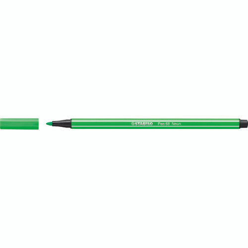 Stabilo Pen 68 Fluro Green fibre-tip pen with cap on, shown against a white background