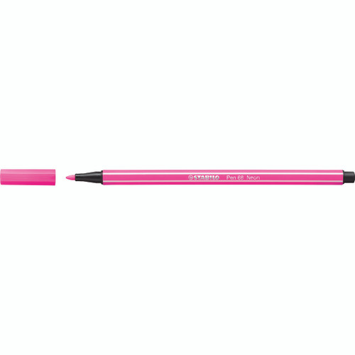 Stabilo Pen 68 Fibre Tip Pen in Fluro Pink shown capped on a white background