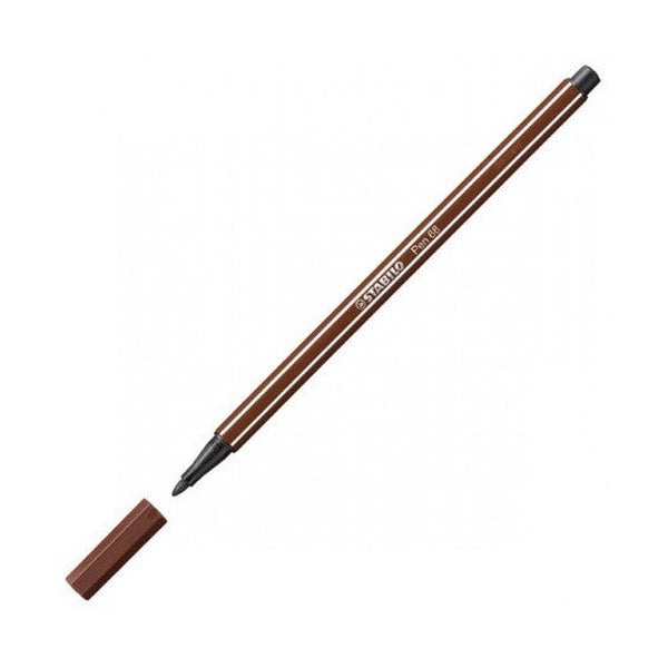 Stabilo Pen 68 Premium 1.0mm Brown fibre tip pen front view on white background