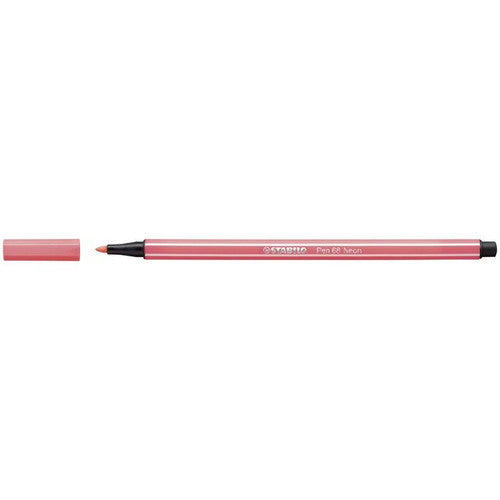 Close-up of Stabilo Pen 68 Fluro Red tip showing 1.0mm M-tip nib detail