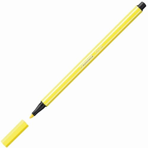Stabilo Pen 68 Premium Fibre Tip Pen in Lemon Yellow with cap on, front view on white background