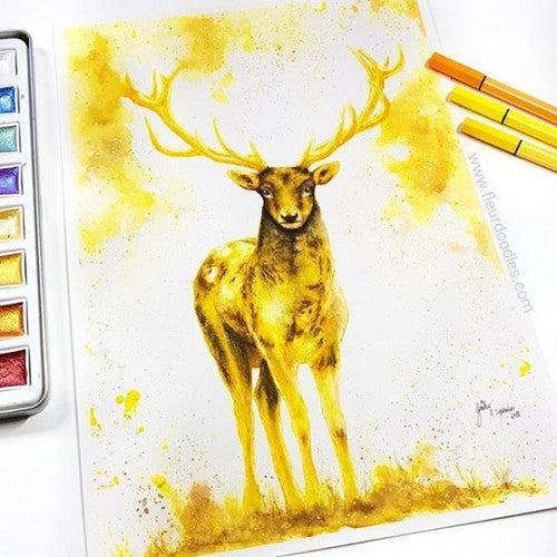 Stabilo Pen 68 light red ink blended with damp brush on paper for aquarelle effect
