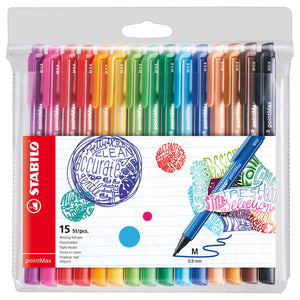 Stabilo PointMax felt-tip fineliner wallet containing 15 assorted colours