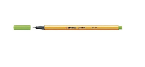 Stabilo Point 88 Fineliner in Apple Green, front view of single pen on white background