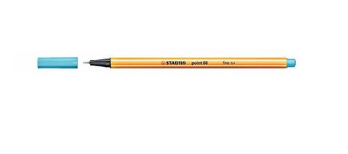 Stabilo Point 88 Azure fineliner pen showing full barrel and cap on white background