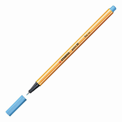 Box of 10 Stabilo Point 88 Azure fineliners with pens arranged beside the pack