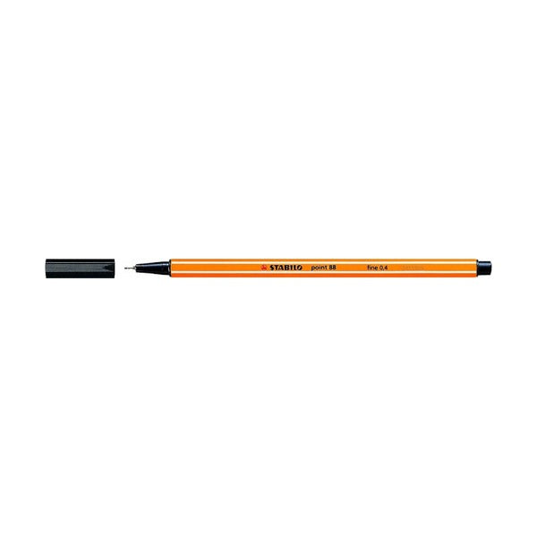 Close-up of Stabilo Point 88 0.4mm metal-enclosed fibre tip in black
