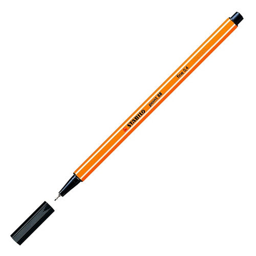 Stabilo Point 88 black fineliner cap removed showing hexagonal barrel
