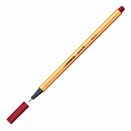 Side view of Stabilo Point 88 hexagonal striped barrel in crimson colour