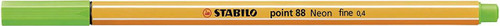 Close-up of the 0.4mm metal-enclosed tip of the Stabilo Point 88 Green