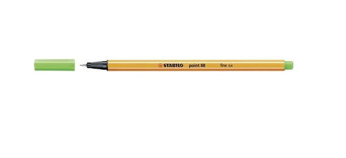 Stabilo Point 88 Leaf Green fineliner pen front view on white background