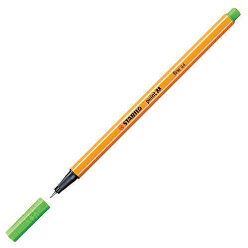 Box of 10 Stabilo Point 88 Leaf Green fineliners with lid open