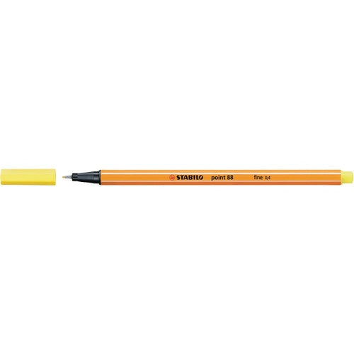 Stabilo Point 88 Fineliner in Lemon Yellow, front view of single pen on white background