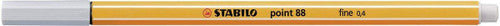 Close-up of the 0.4mm metal-enclosed tip of the Stabilo Point 88 light grey fineliner