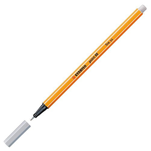 Box of 10 Stabilo Point 88 light grey fineliners with lid open showing pens inside