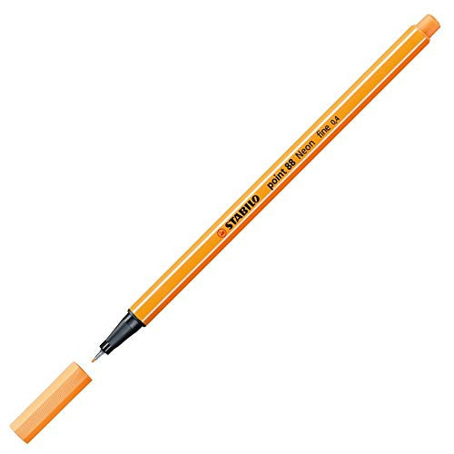 Box of 10 Stabilo Point 88 Neon Orange Fineliner pens with lid open