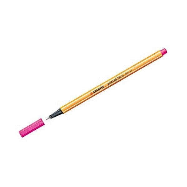 Stabilo Point 88 Neon Pink pen showing hexagonal striped barrel detail
