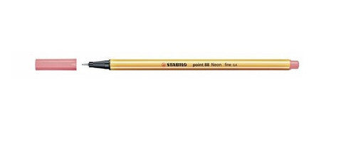 Stabilo Point 88 Fineliner Neon Red pen on a white background showing full barrel and cap