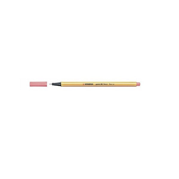 Stabilo Point 88 Fineliner Neon Red pen on a white background showing full barrel and cap