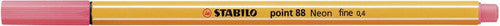 Close-up of Stabilo Point 88 metal-enclosed 0.4mm fibre tip in neon red