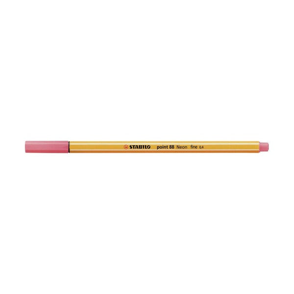 Close-up of Stabilo Point 88 metal-enclosed 0.4mm fibre tip in neon red