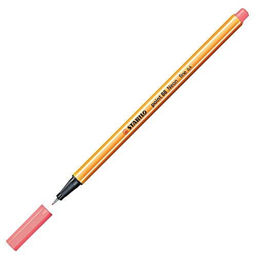 Box of 10 Stabilo Point 88 Neon Red Fineliners showing product packaging