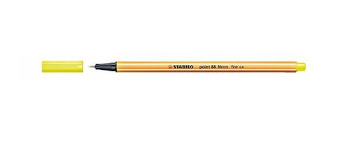 Stabilo Point 88 Neon Yellow fineliner pen on a white background