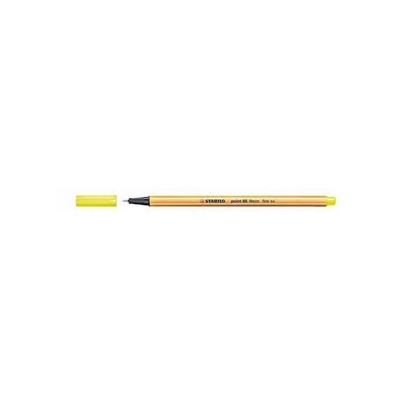 Stabilo Point 88 Neon Yellow fineliner pen on a white background
