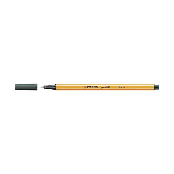 Stabilo Point 88 Fineliner Olive Green pen front view on white background