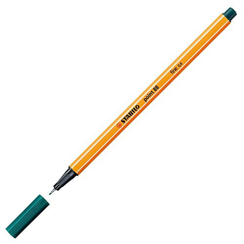 Side view of Stabilo Point 88 Pine Green fineliner showing hexagonal striped barrel