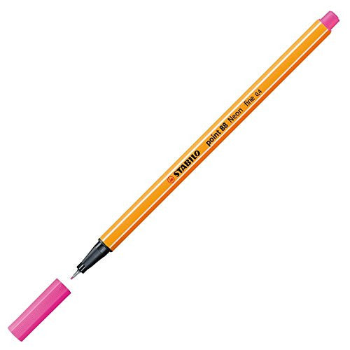 Box of 10 Stabilo Point 88 Pink Fineliners with lids on