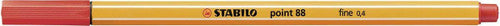 Close-up of the metal-enclosed 0.4mm tip of the Stabilo Point 88 Red