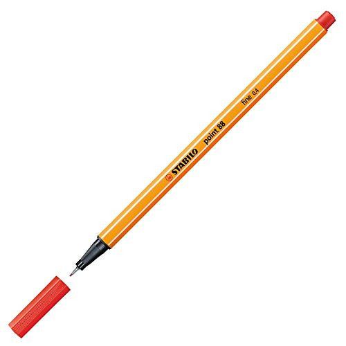 Box of 10 Stabilo Point 88 Red fineliners showing product packaging