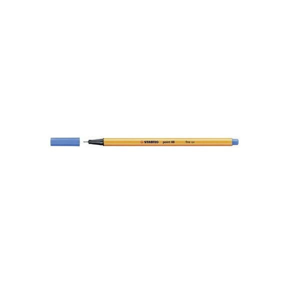 Stabilo Point 88 Ultramarine fineliner pen on a white background showing full barrel and cap