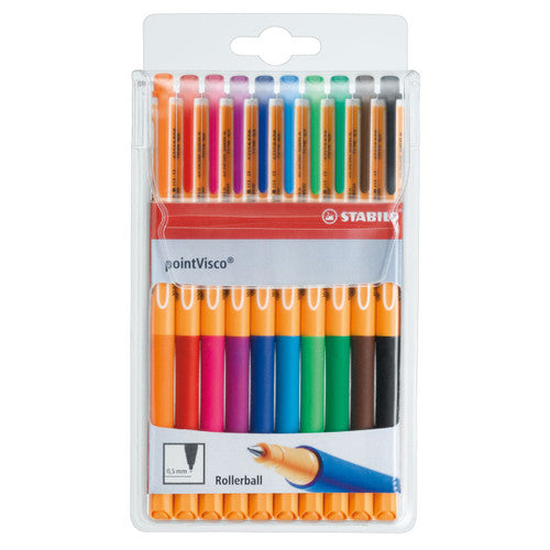 Stabilo pointVisco rollerball gel pens in assorted colours, wallet of 10