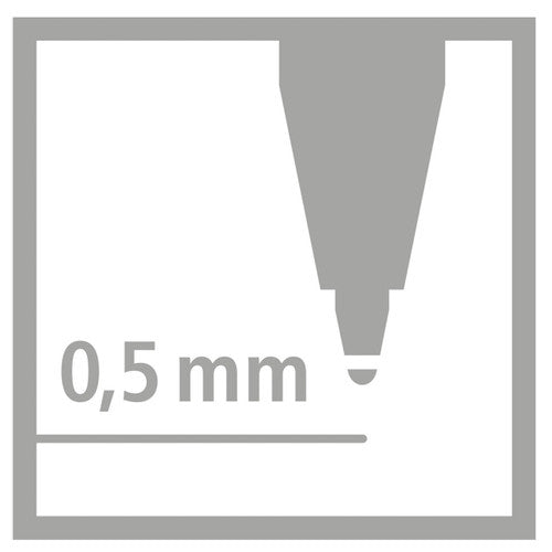 Close-up of Stabilo pointVisco 0.5mm tip showing gel ink flow on white paper
