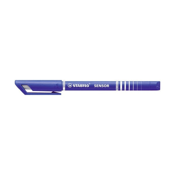 Box of 10 Stabilo Sensor Fineliner pens in blue